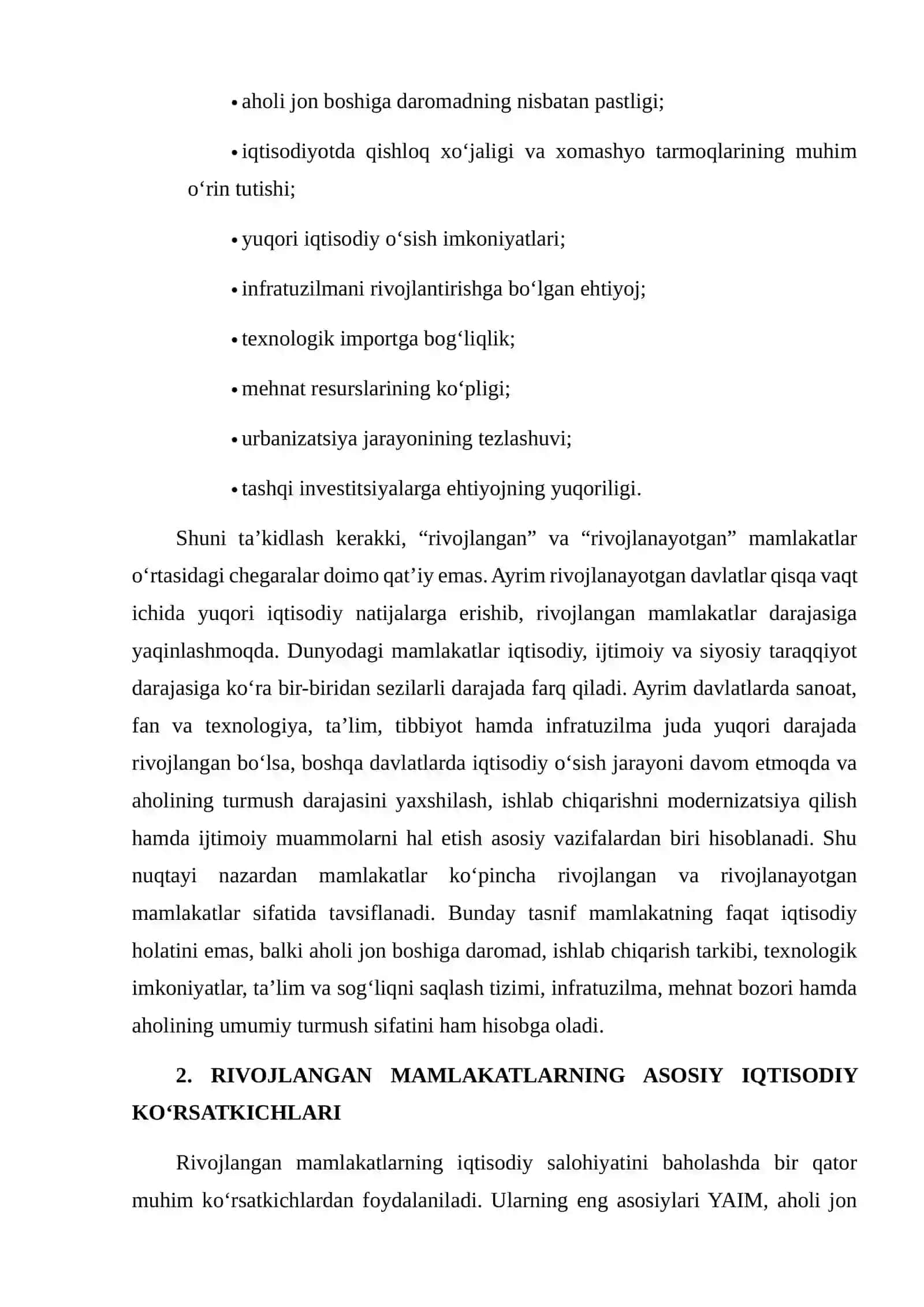 RIVOJLANGAN VA RIVOJLANAYOTGAN MAMLAKATLARNING IQTISODIY KO‘RSATKICHLARI 4