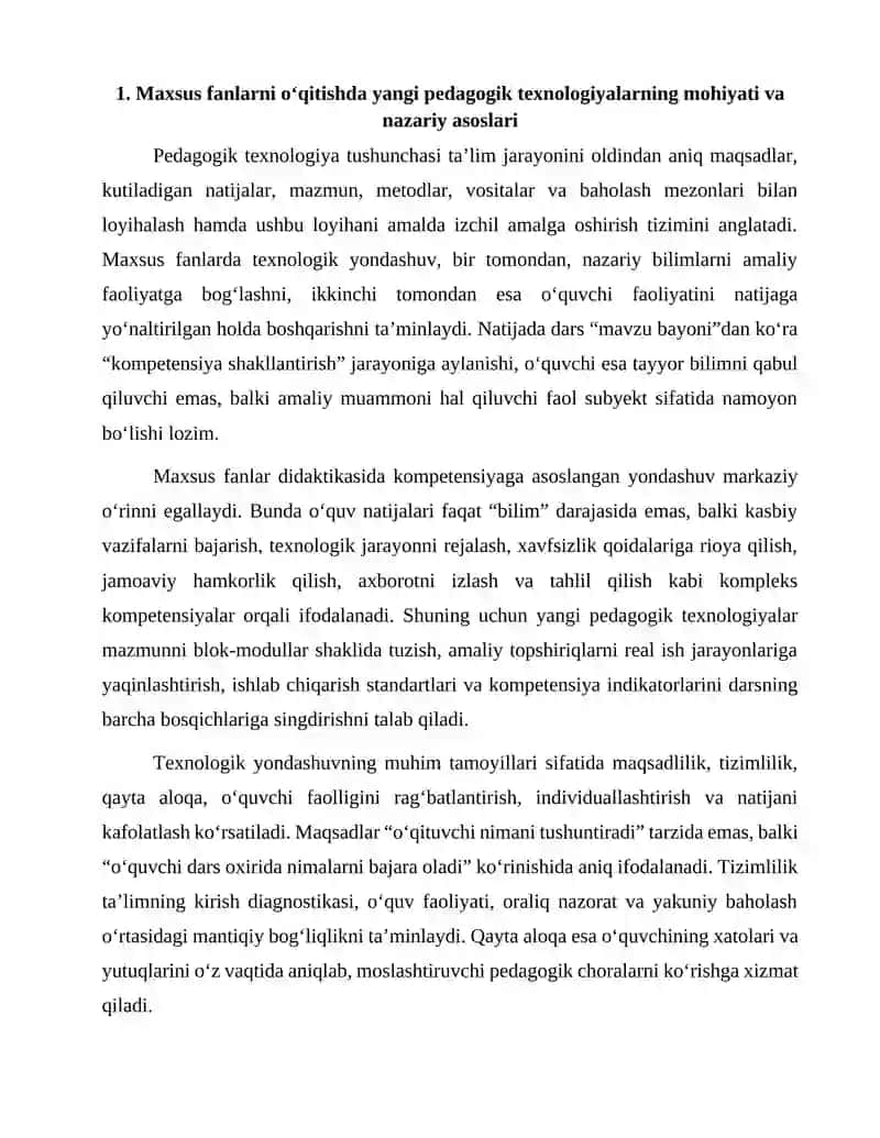 Maxsus Fanlarni O‘qitishda Yangi Pedagogik Texnologiyalardan Foydalanish 4