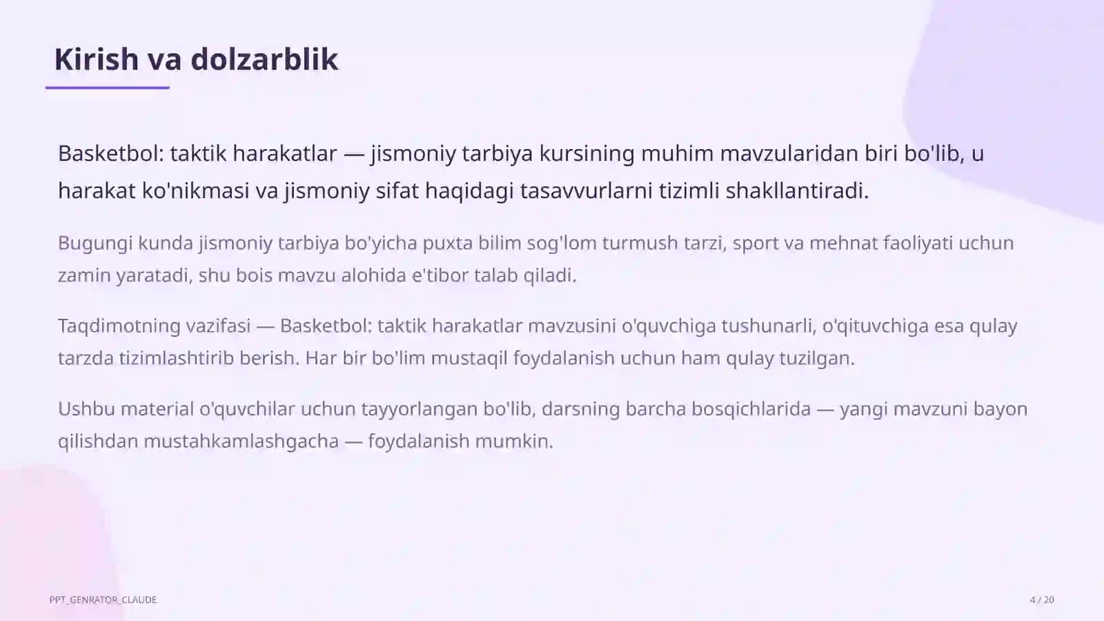 Basketbol: taktik harakatlar (8-sinf) 4