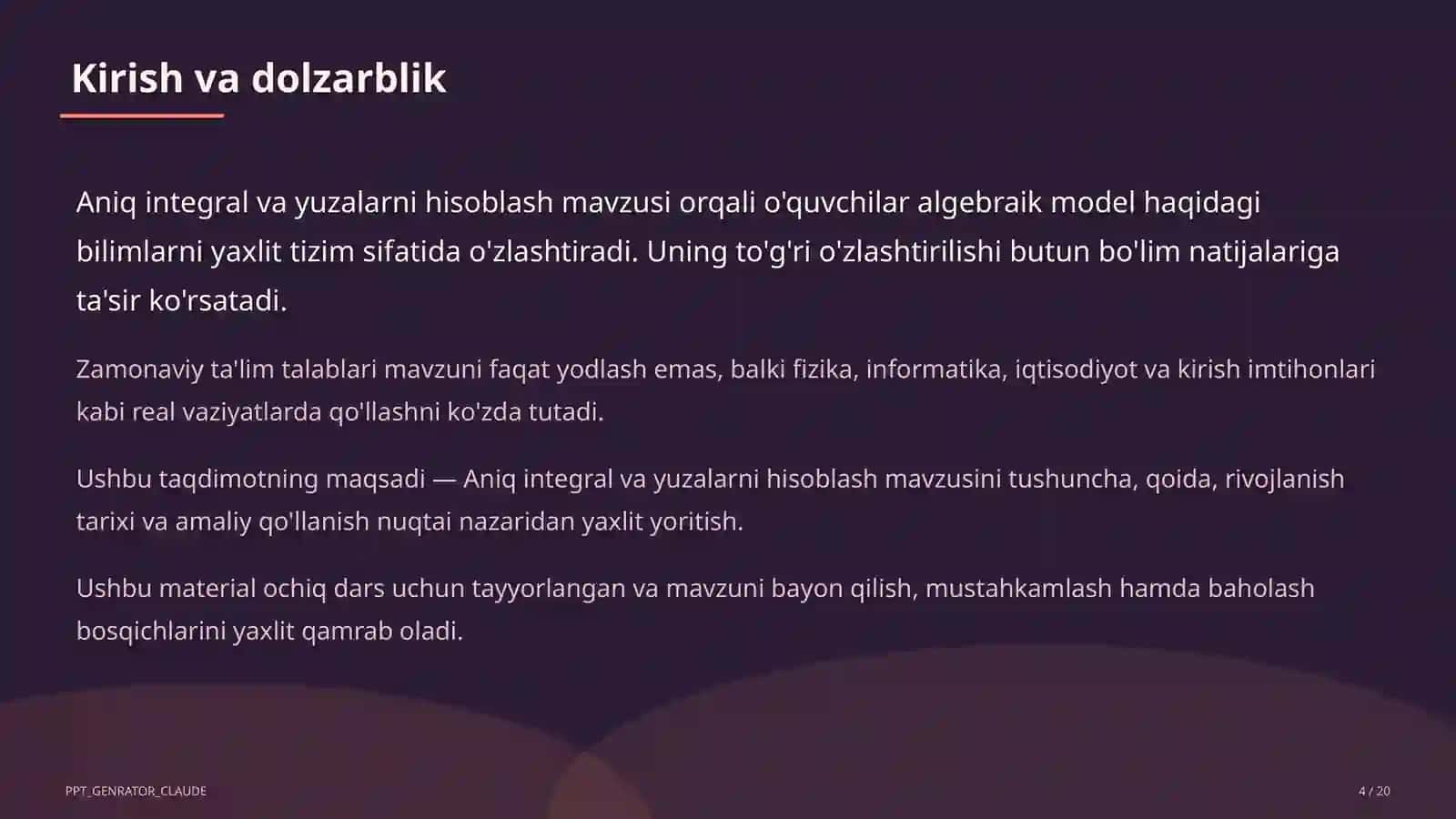 Aniq integral va yuzalarni hisoblash (11-sinf) 4