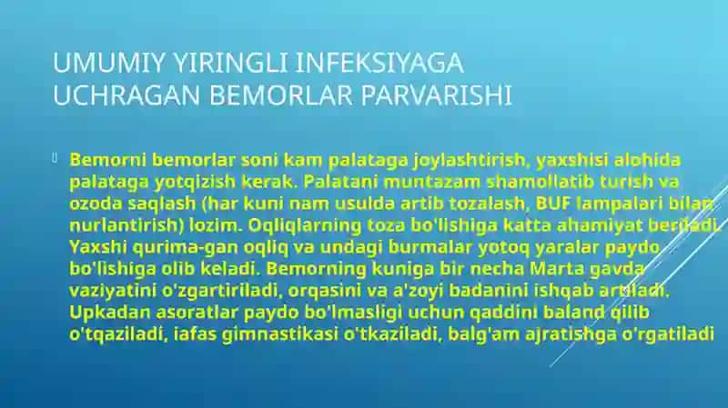 Yiringli xirurgik kasalliklar bilan og`rigan bemorlarni parvarish qilish 4