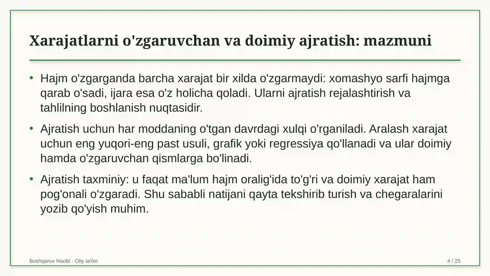 Ekologik nodavlat tashkilotlarda xarajatlarni o'zgaruvchan va doimiy qismlarga ajratish 4