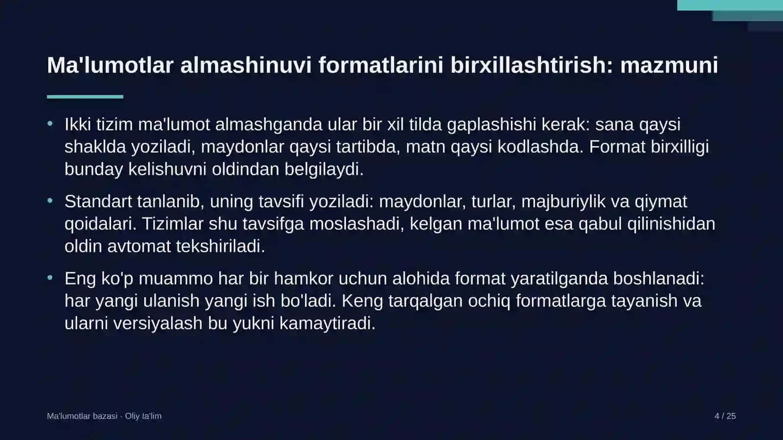 oilaviy mehmon uylarida ma'lumotlar almashinuvi formatlarini birxillashtirish 5087 4