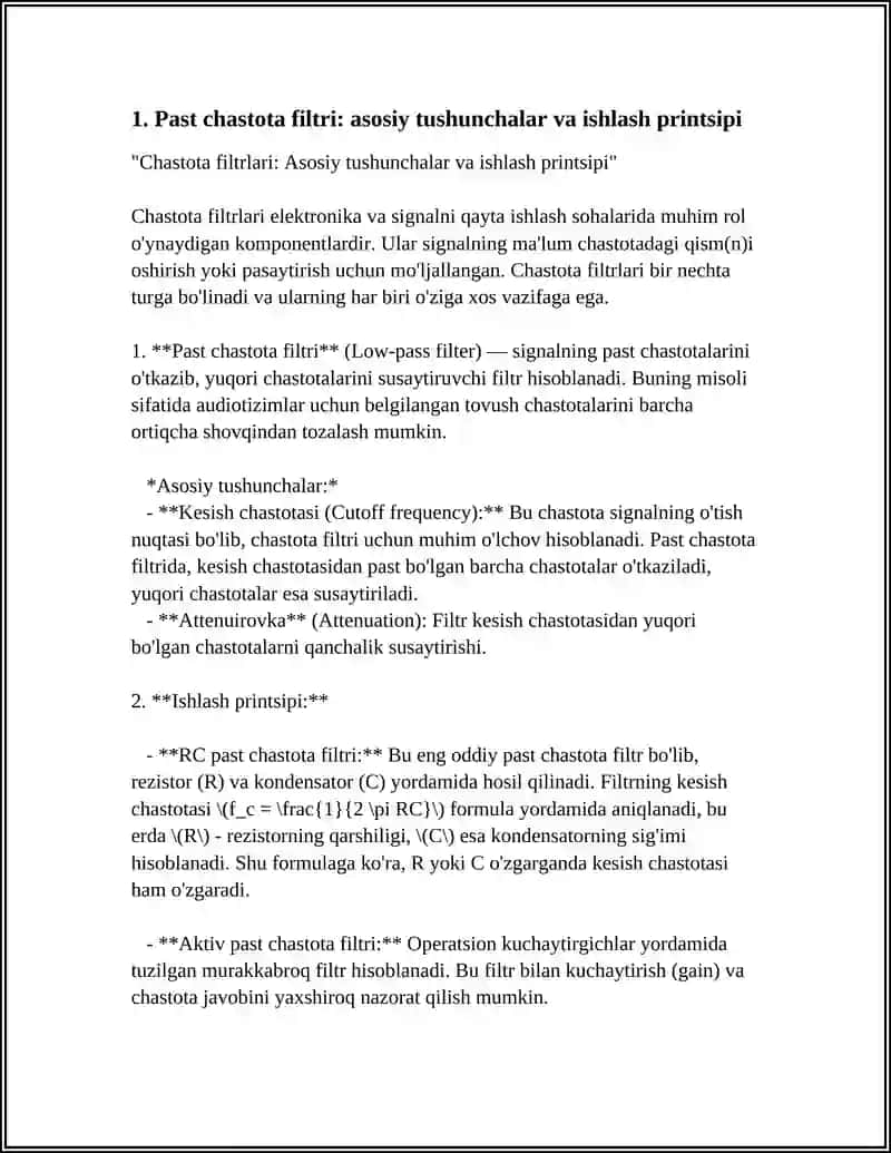 PAST CHASTOTA FILTRINING (LPF) TAHLILI VA QAYERLARDA QO'LLANILISHI 4