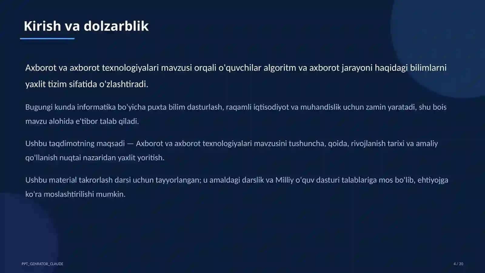 Informatika va axborot texnologiyalari (5–11) — takrorlash darsi uchun 4