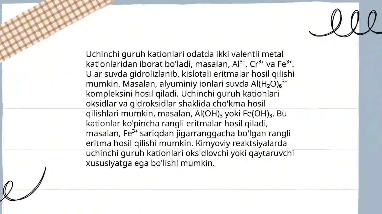 Uchinchi guruh kationlarining xususiy reaksiyalari 4