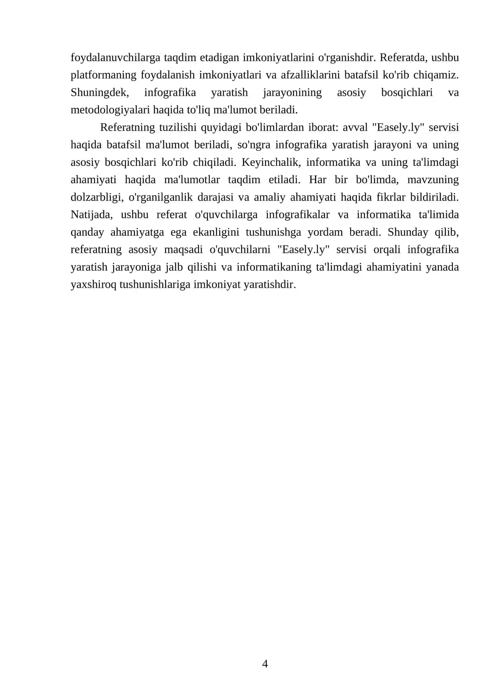 Easely.ly servisi bilan tanishish.”Infirmatika va men 4