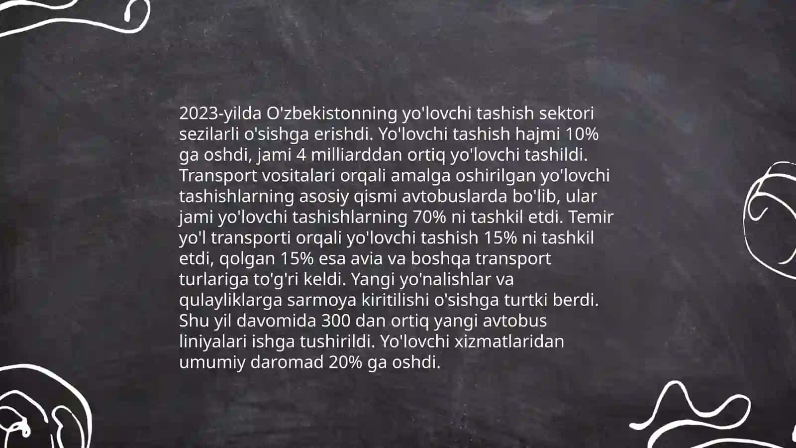 O‘zbekistonda avtomobil transportida yuk va yo'lovchilar tashish ko'rsatkichlari 4