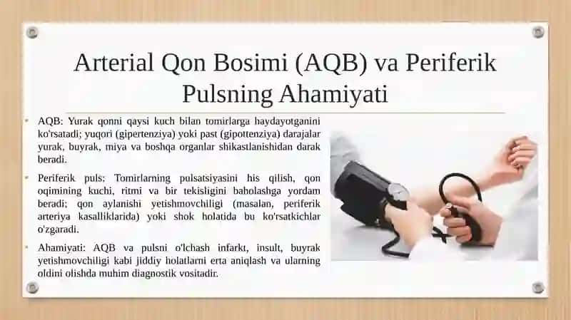 ARTERIALQON BOSIMI VA PERIFERIK PULSNI TIBBIYOTDA AHAMIYATI. A'ZOLARDA MIKROTSIRKULYASIYA. VENALARDA QONNING HARAKATLANISHI 4