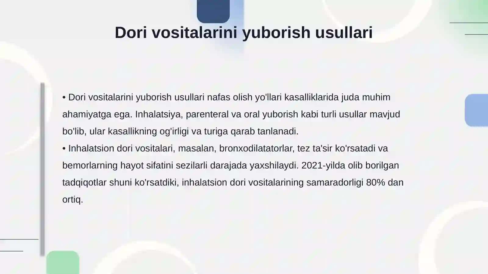Nafas olish yo'llari kasalliklari uchun dori vositalarini yuborishning zamonaviy usullari 4