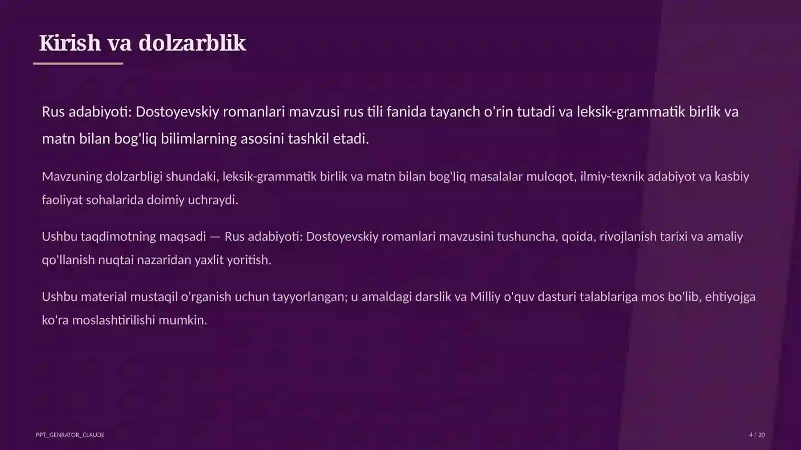 Rus adabiyoti: Dostoyevskiy romanlari (11-sinf) 4