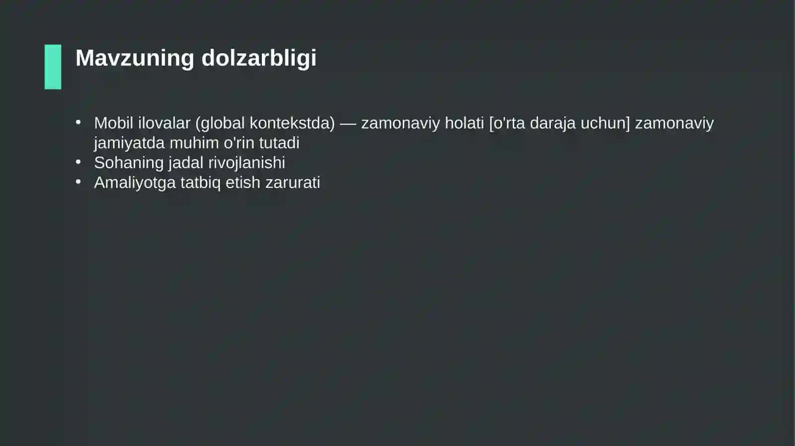Mobil ilovalar (global kontekstda) — zamonaviy holati [o'rta daraja uchun] 4