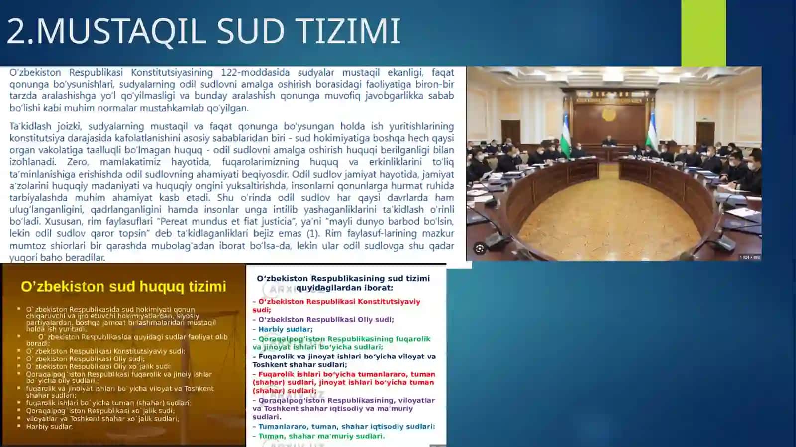 MUSTAQIL VA ODIL SUD TIZIMI.QONUN IJODKORLIGI VA HUQUQINI QOLLASH AMALIYOTI 4