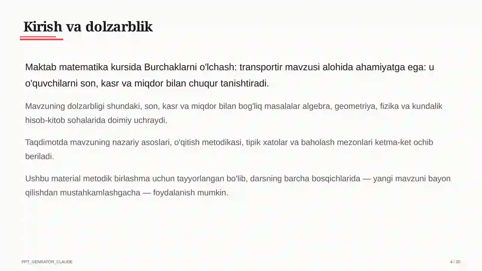 Burchaklarni o'lchash: transportir (5-sinf) 4