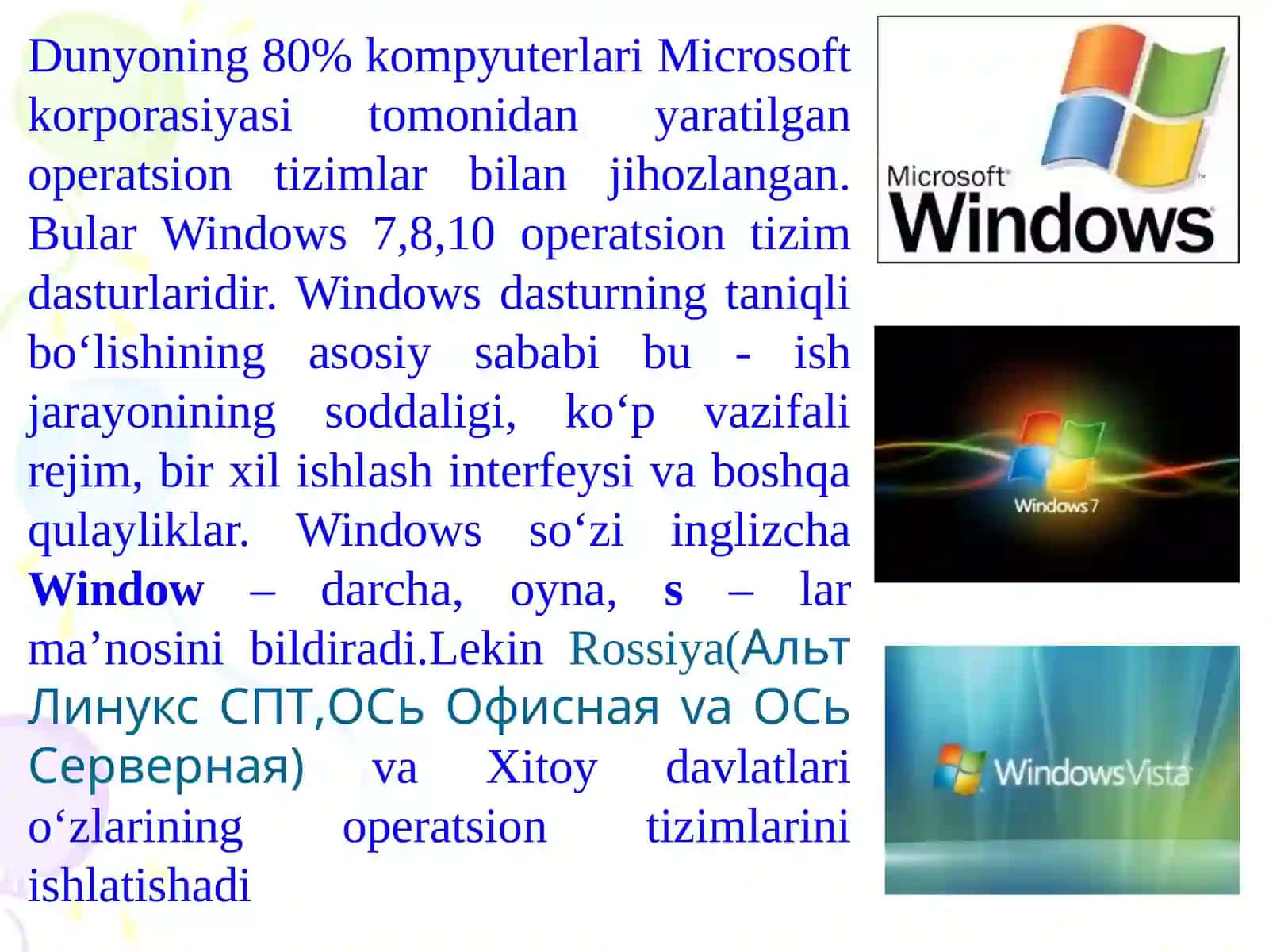 Windows оpеrаtsiоn tizimlаri 4