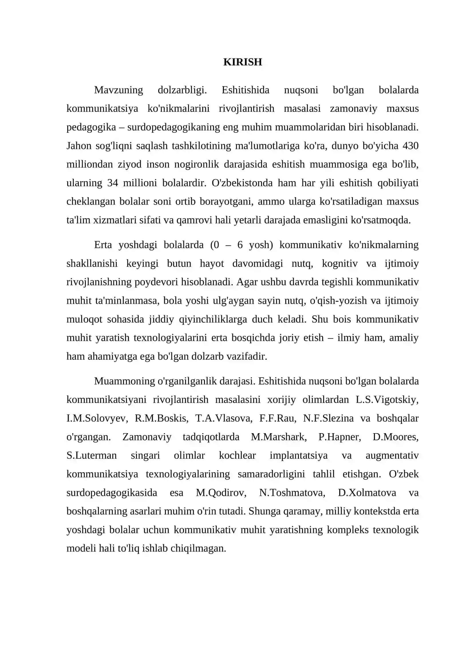 "Eshitishida nuqsoni bo'lgan bolalarda erta yoshdan boshlab kommunikativ muhit yaratish texnologiyasi" kurs ishi 4