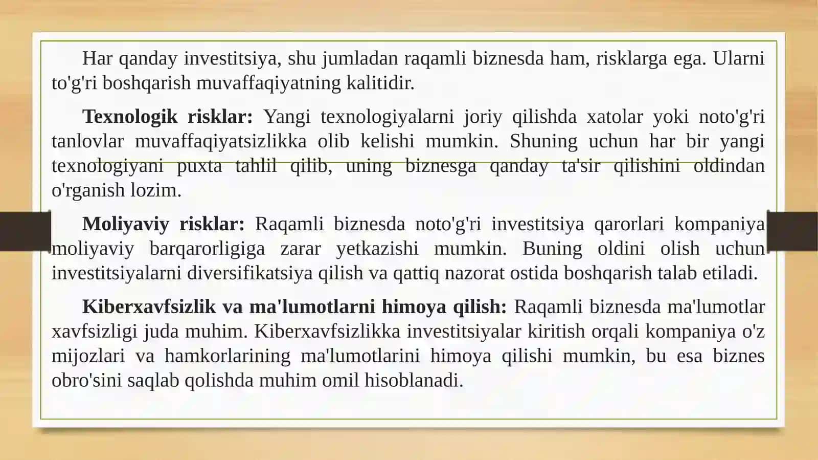 Xorijiy investitsiyalar fanidan Investitsion omillarning raqamli biznes boshqaruvidagi o'rni va ahamiyatining tahlili 4