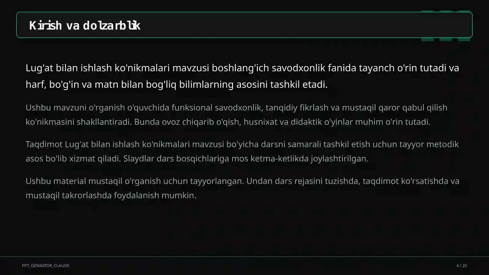 Lug'at bilan ishlash ko'nikmalari (4-sinf) 4