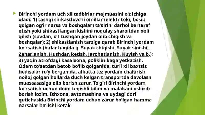 SHIKASTLANGAN O’CHOQLARDA TIBBIY YORDAMNI TASHKIL QILISH 4