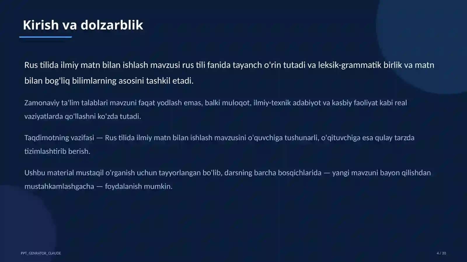 Rus tilida ilmiy matn bilan ishlash (11-sinf) 4