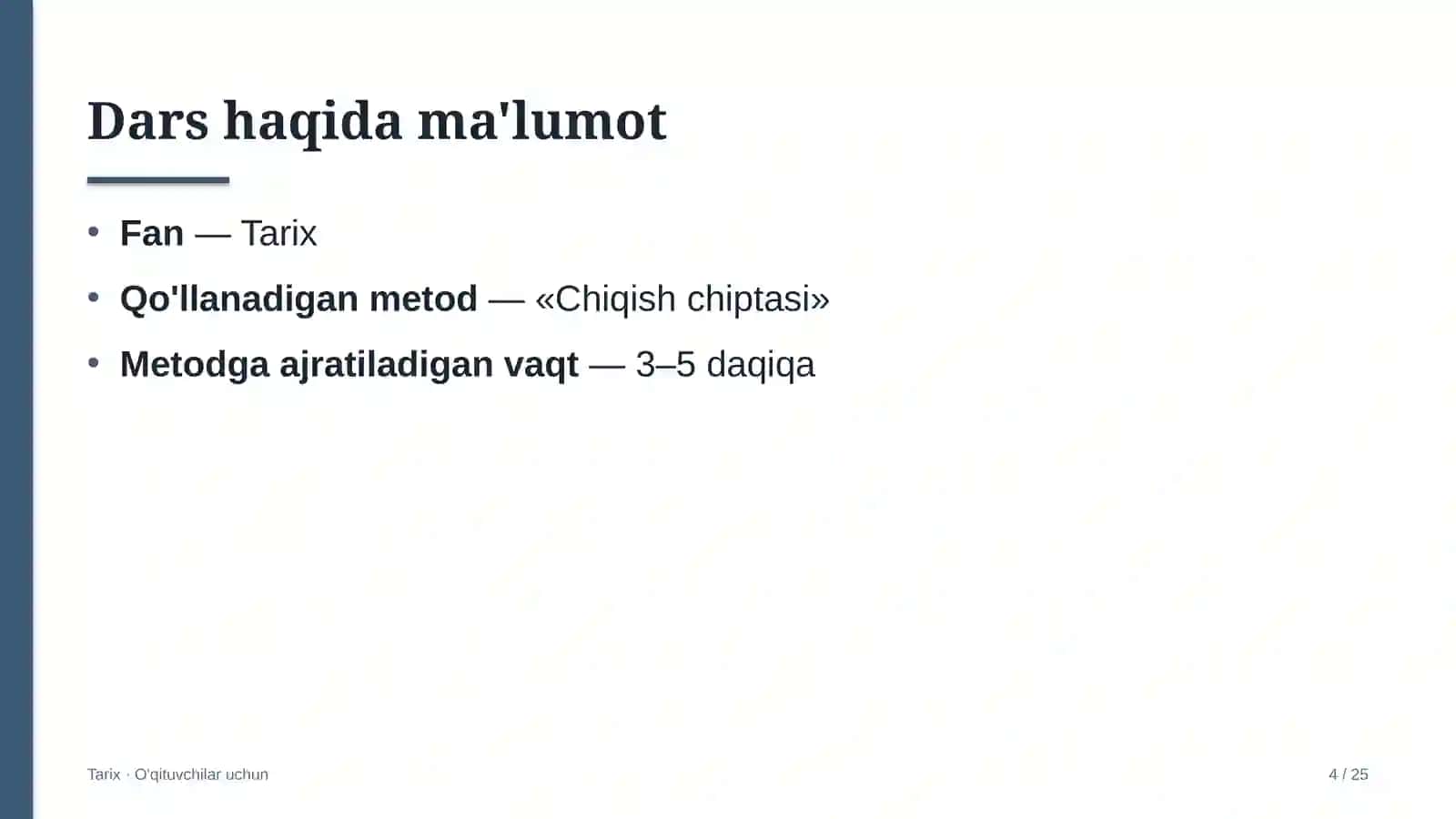 tarix darslarida chiqish chiptasi metodidan foydalanish 9776 4