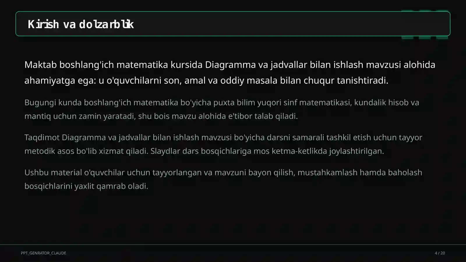 Diagramma va jadvallar bilan ishlash (4-sinf) 4