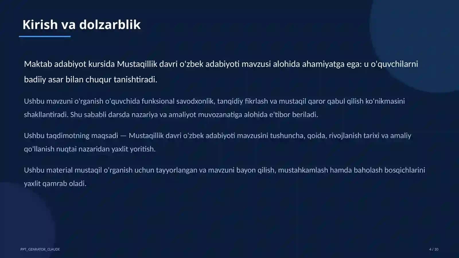 Mustaqillik davri o'zbek adabiyoti (11-sinf) 4