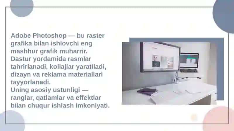 Adobe Photoshop dasturning grafik obyektlarda ranglar va qatlamlar bilan ishlash. 4