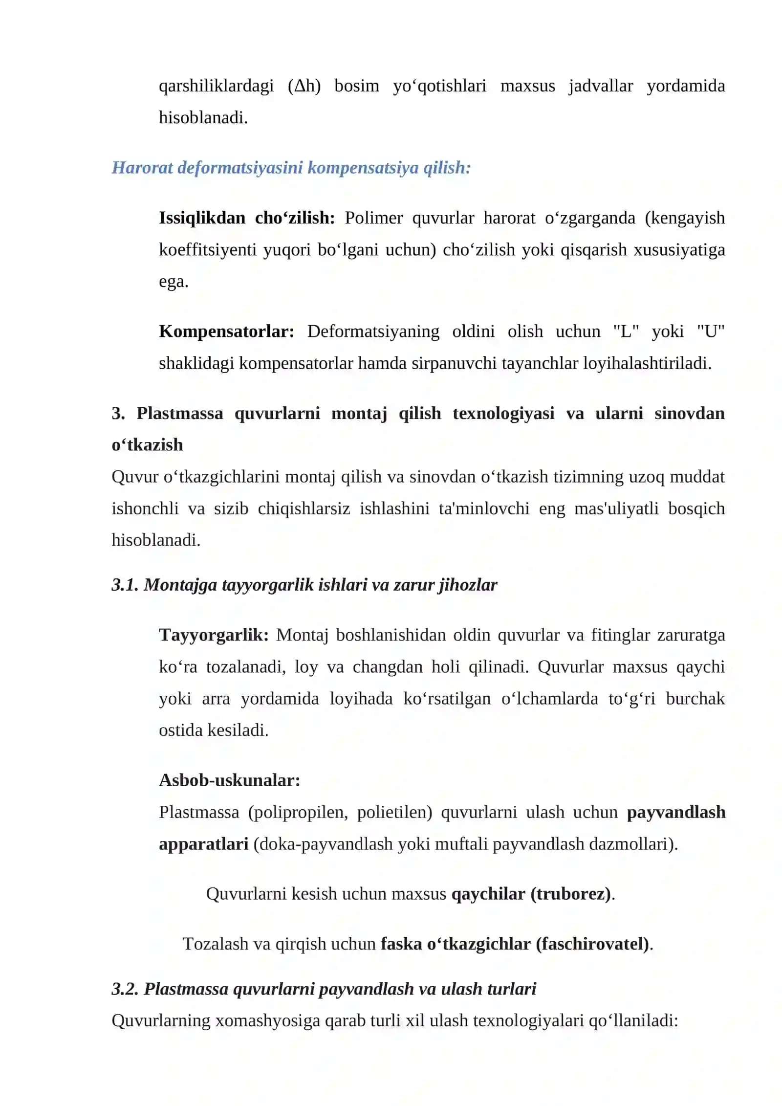 plastmassa trubali o‘tkazgichlarni ishlab chiqish va montaj qilish 4