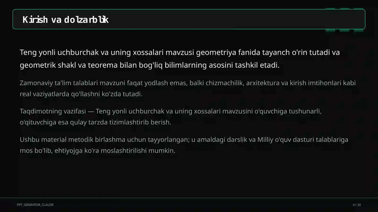 Teng yonli uchburchak va uning xossalari (7-sinf) 4
