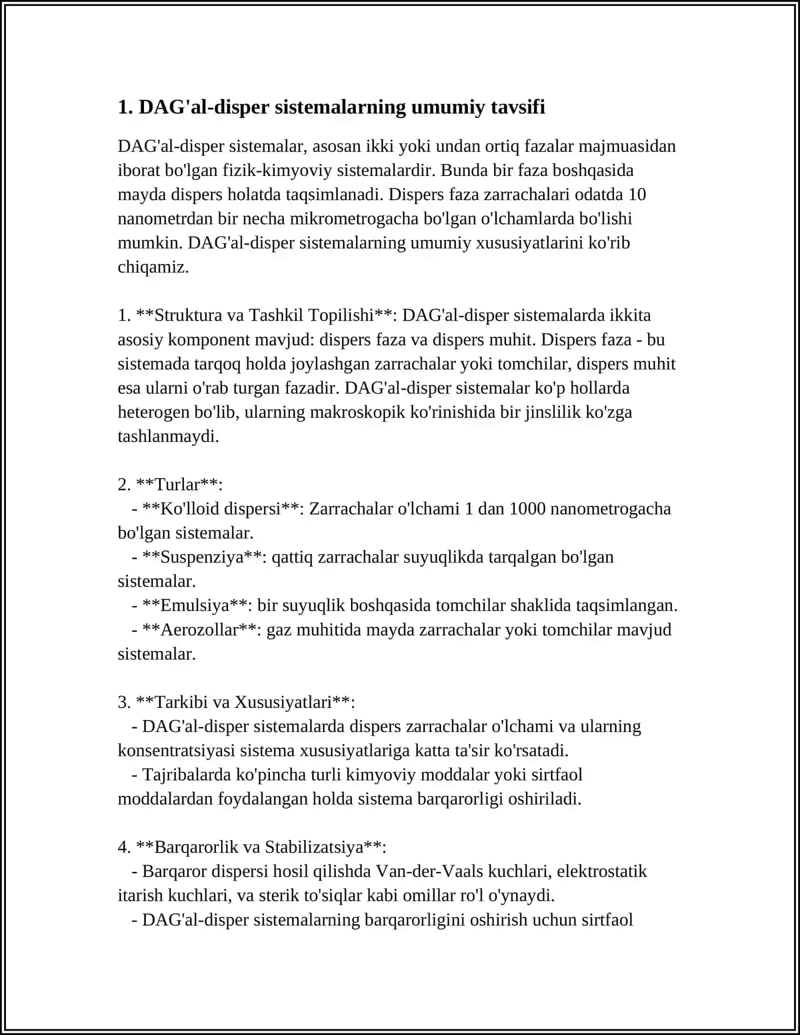 DAG’AL-DISPER SISTEMALARNING XOSSALARI VA ULARNI TIBBIYOT VA FARMAKALOGIYADA ISHLATILISHI 4