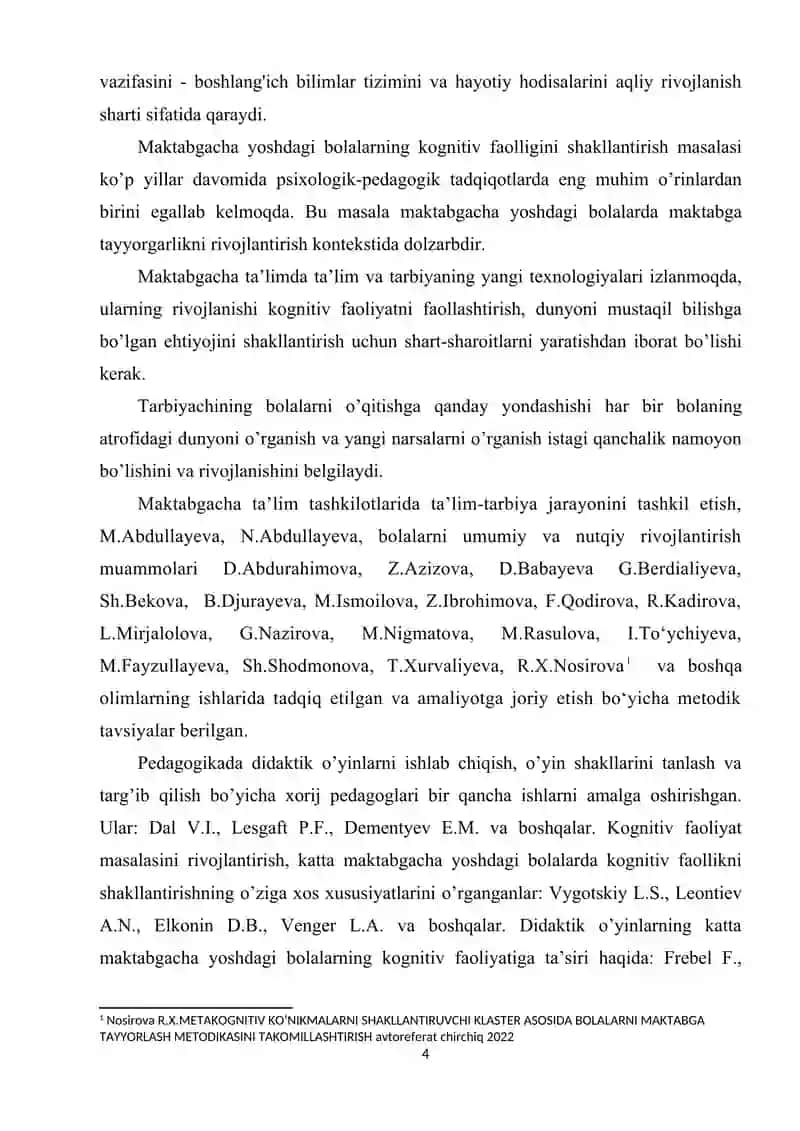 MAKTABGACHA KATTA YOSHDAGI BOLALARDA KOGNITIV QIZIQISHINING SHAKLLANISHI MAVZUSIDA BITIRUV MALAKAVIY ISHI 4
