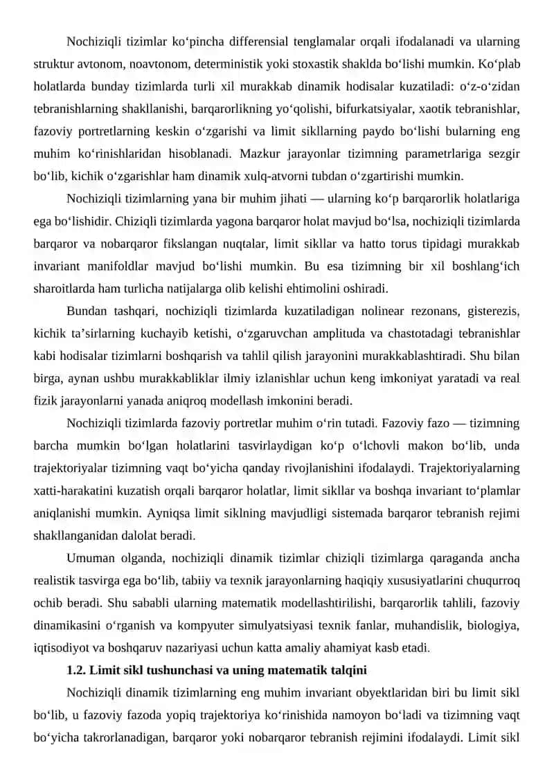 Limit sikl hosil boladigan nochiziqli tizimni modellashtirish 4