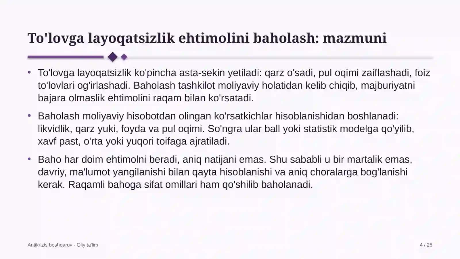 folklor jamoalarida to'lovga layoqatsizlik ehtimolini baholash 4655 4