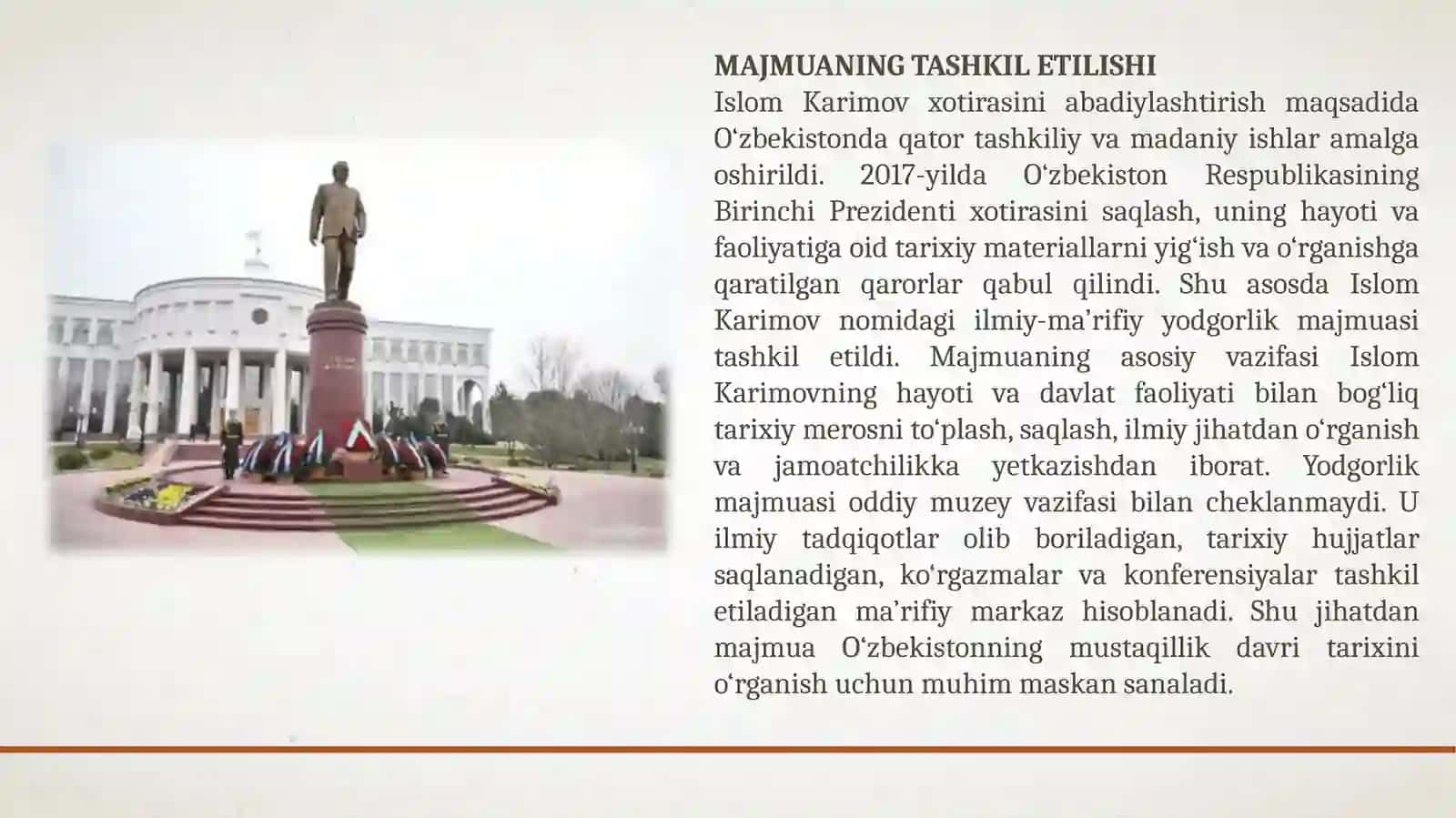 Islom Abdug‘aniyevich Karimov yodgorlik muzeyi 4