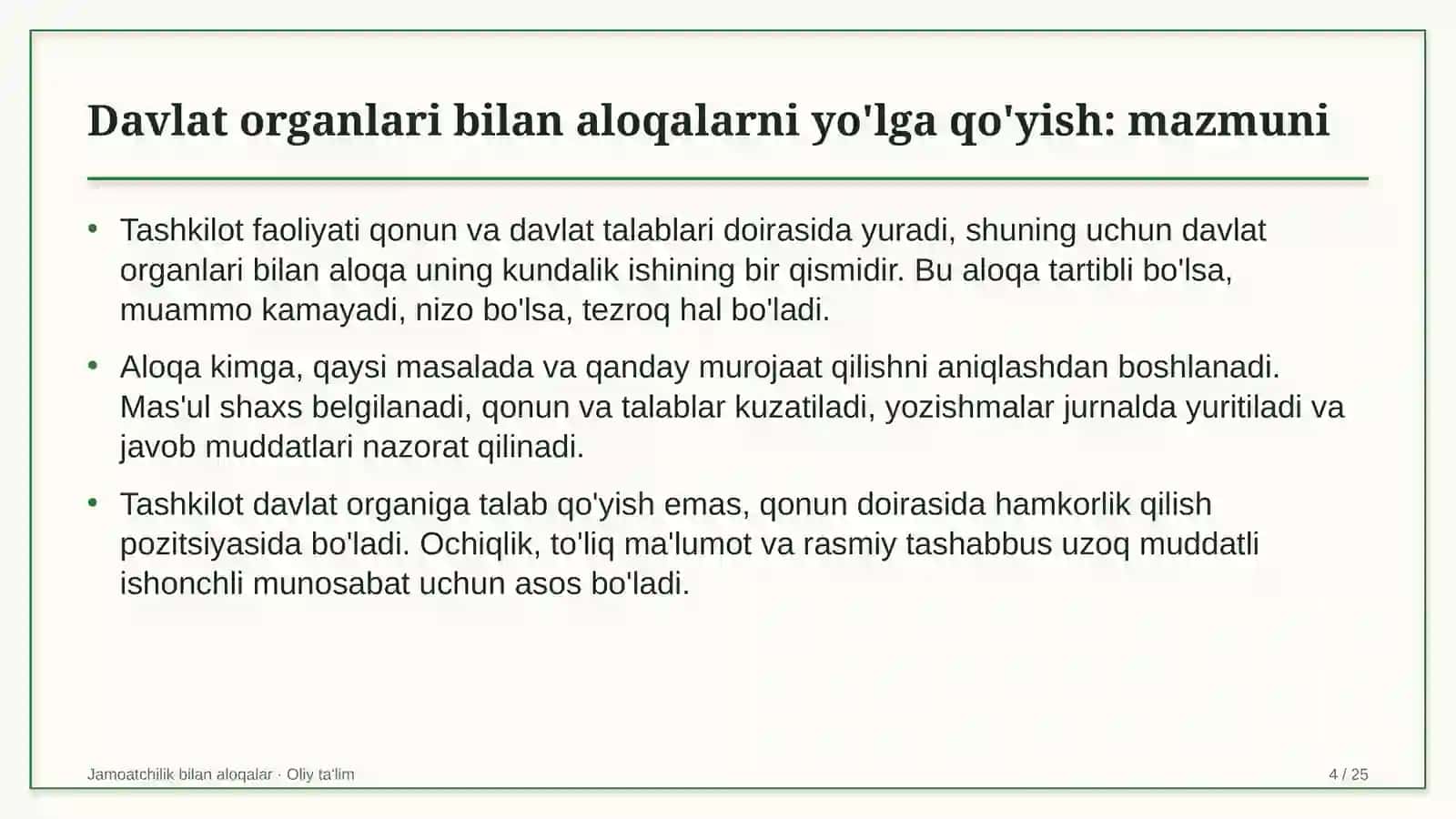 Ko'rgazma-yarmarkalarda davlat organlari bilan aloqalarni yo'lga qo'yish 4
