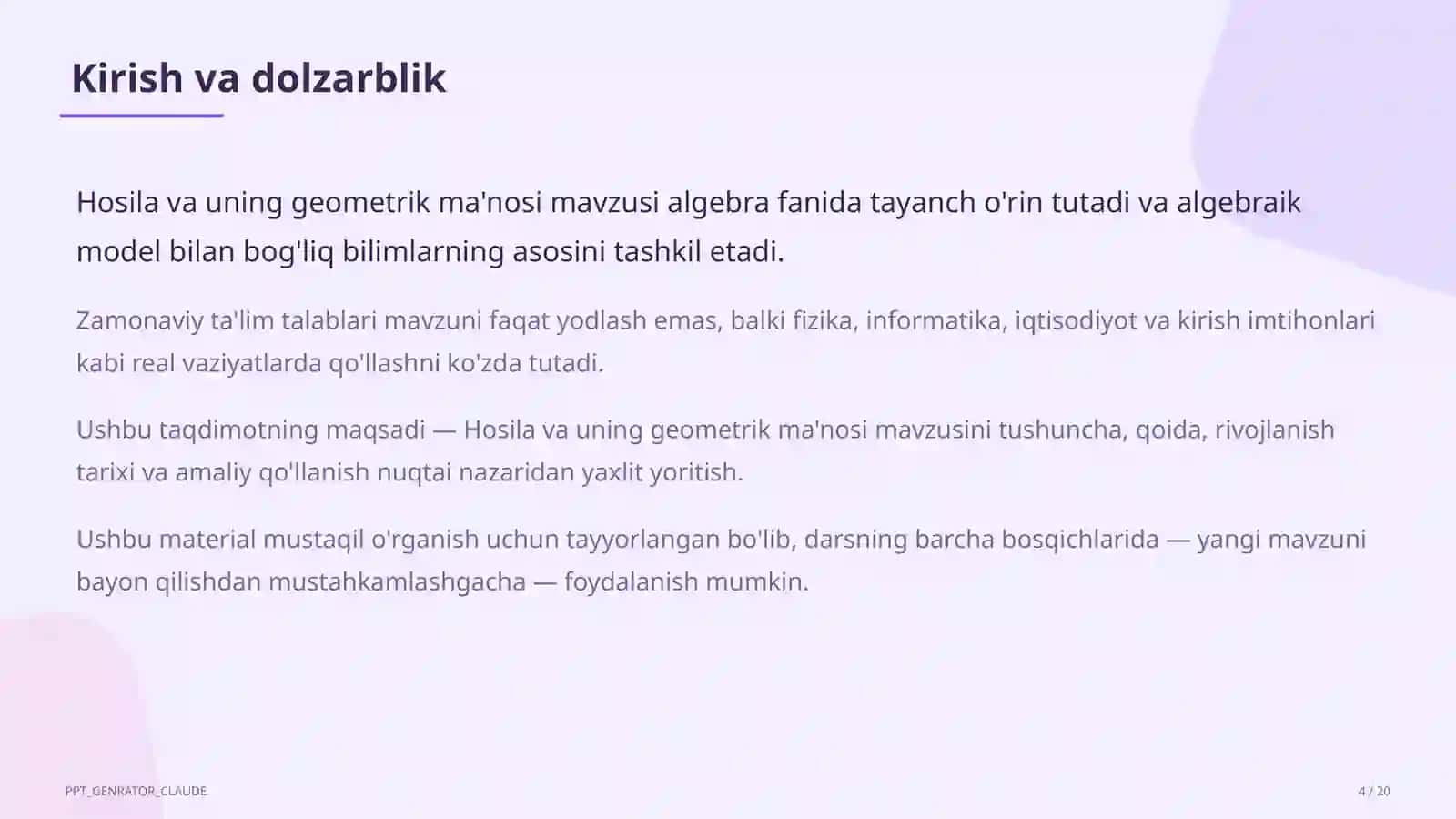 Hosila va uning geometrik ma'nosi (11-sinf) 4