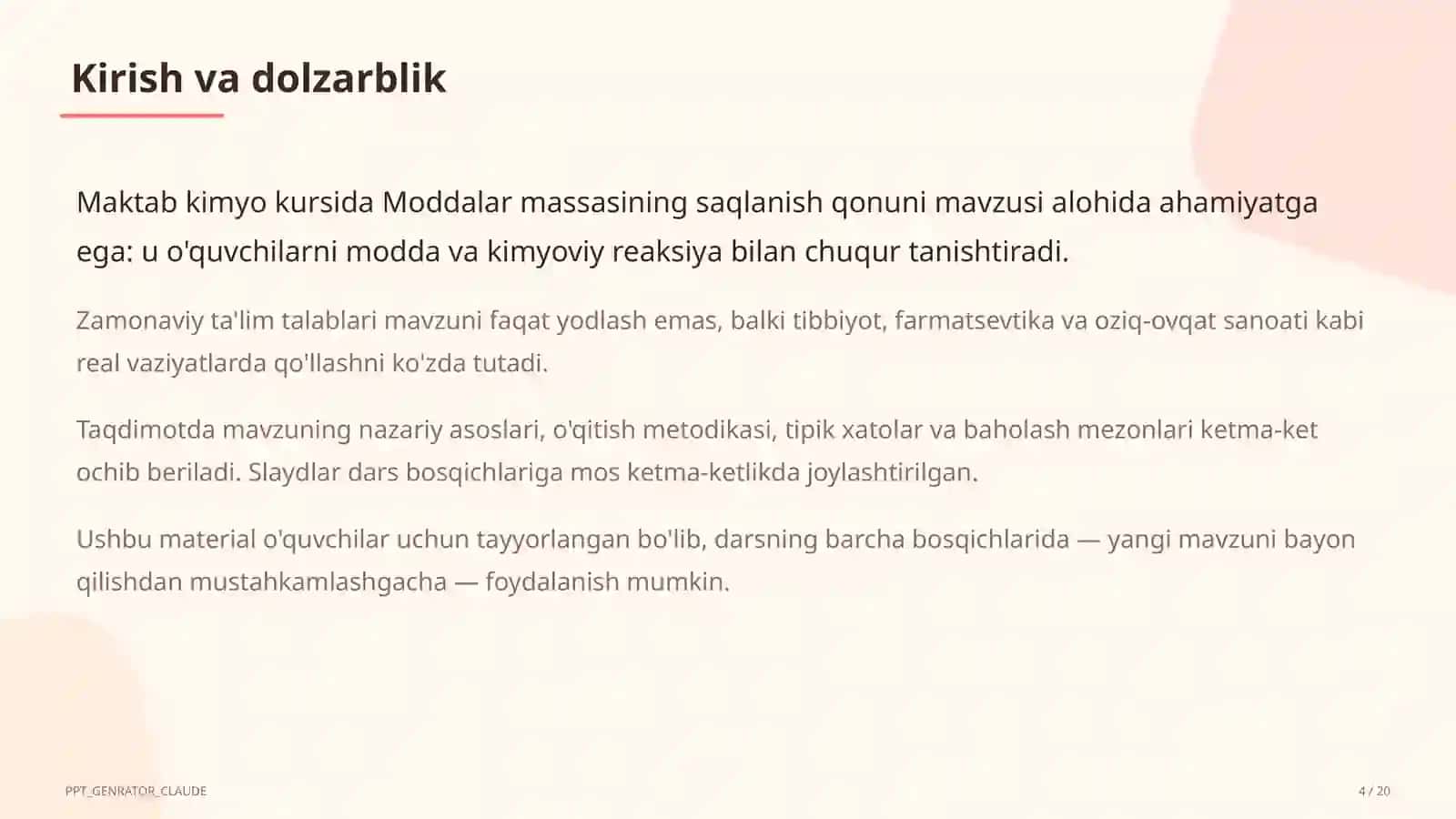 Moddalar massasining saqlanish qonuni (7-sinf) 4