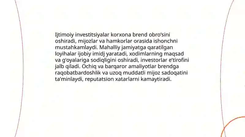 Ijtimoiy investitsiyalar biznes jamiyat rivojlantirishiga qanday hissa qoshadi 4