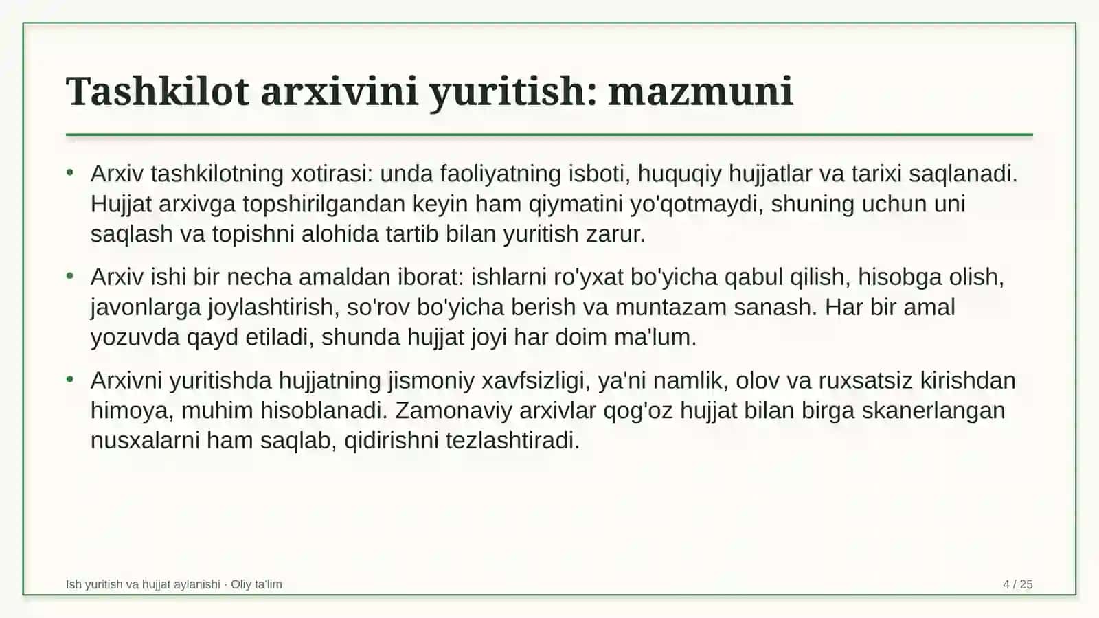 Davlat moliyaviy nazorati organlarida tashkilot arxivini yuritish 4