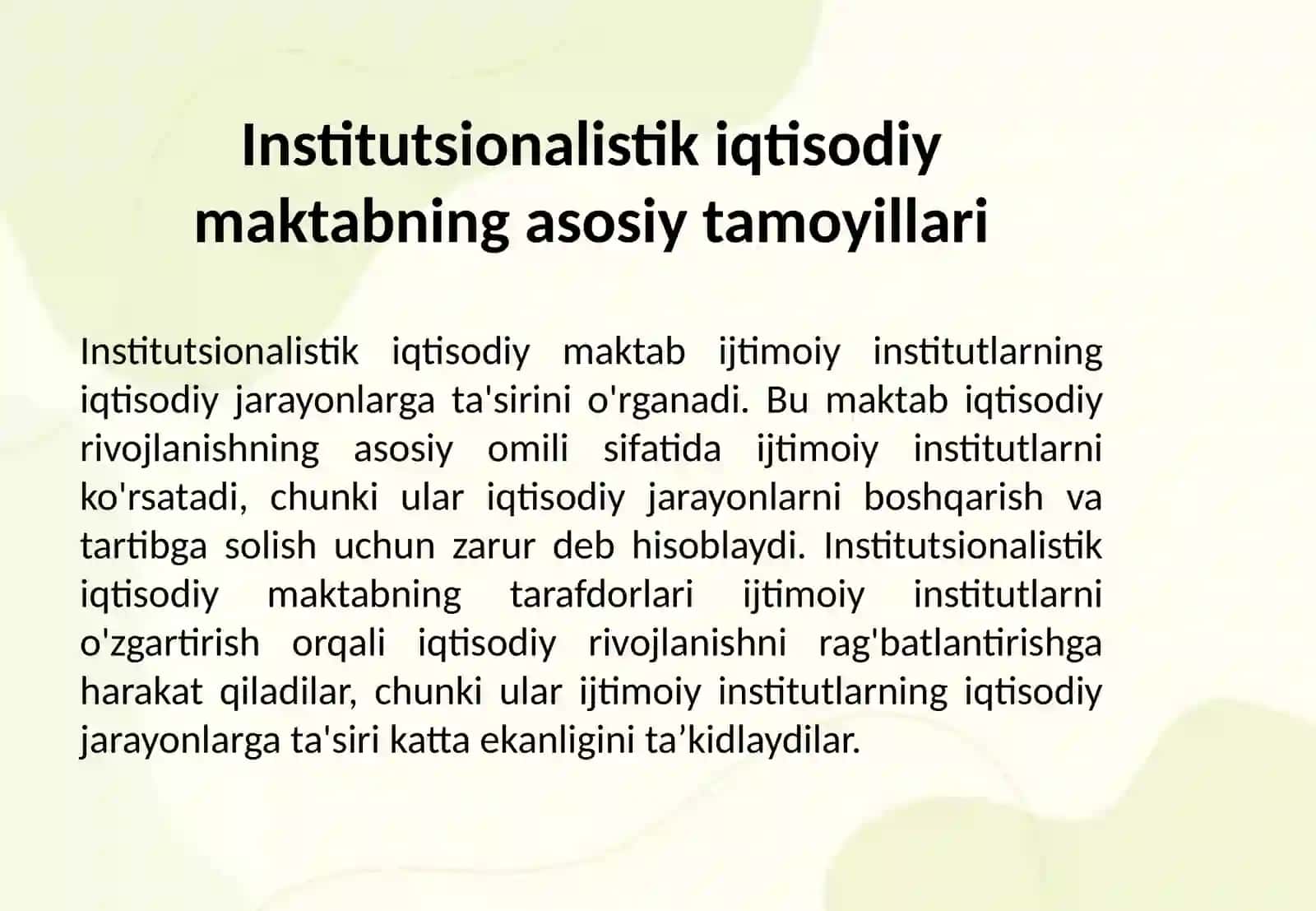 Sotsialistik va Institutsionalistik iqtisodiy maktablari o'rtasida o'xshashlik va farqli jihatlari 4