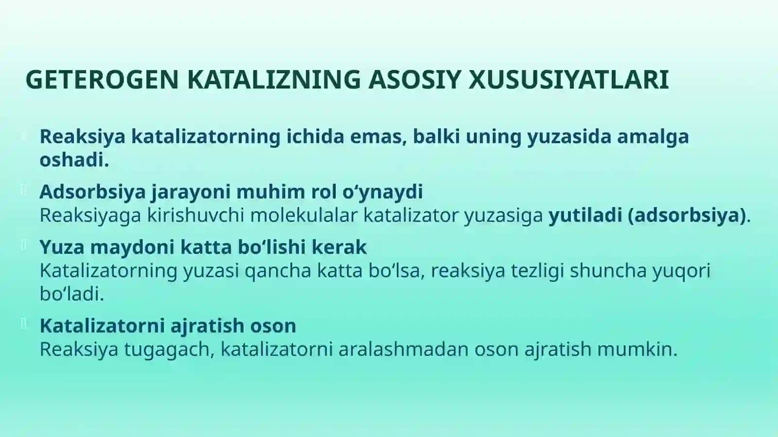 Geterogen katalitik reaksiyalarning turlari 4