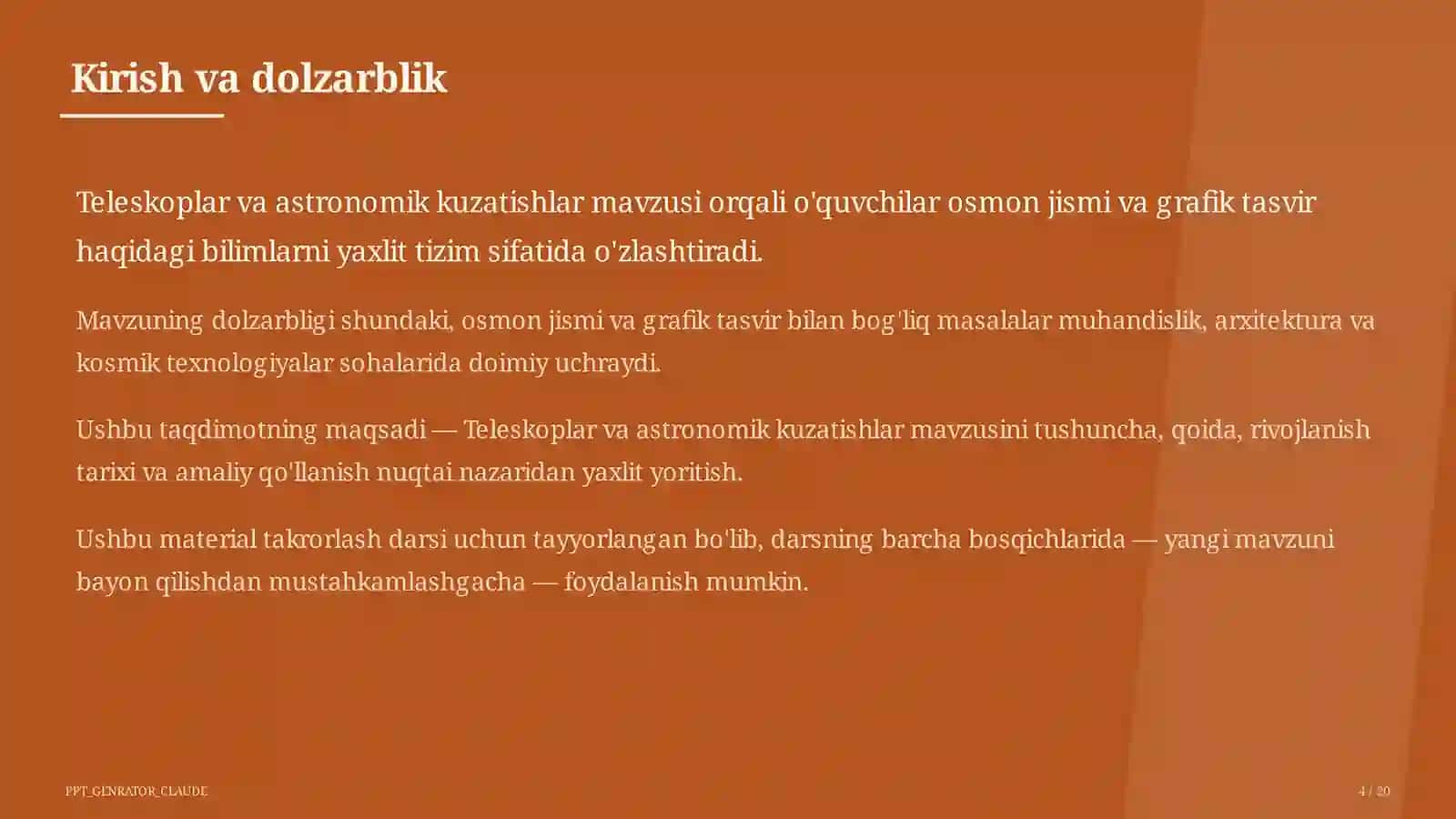 Teleskoplar va astronomik kuzatishlar (10-sinf) 4