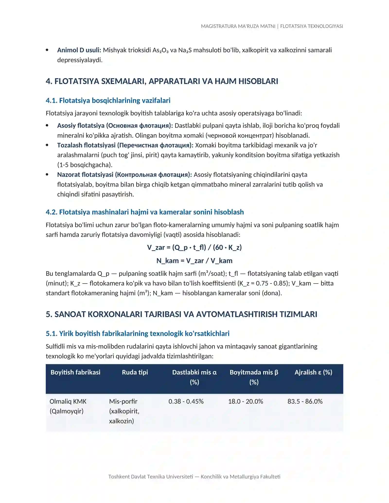 MAGISTRATURA MA'RUZA MATNI | FLOTATSIYA TEXNOLOGIYASI 4