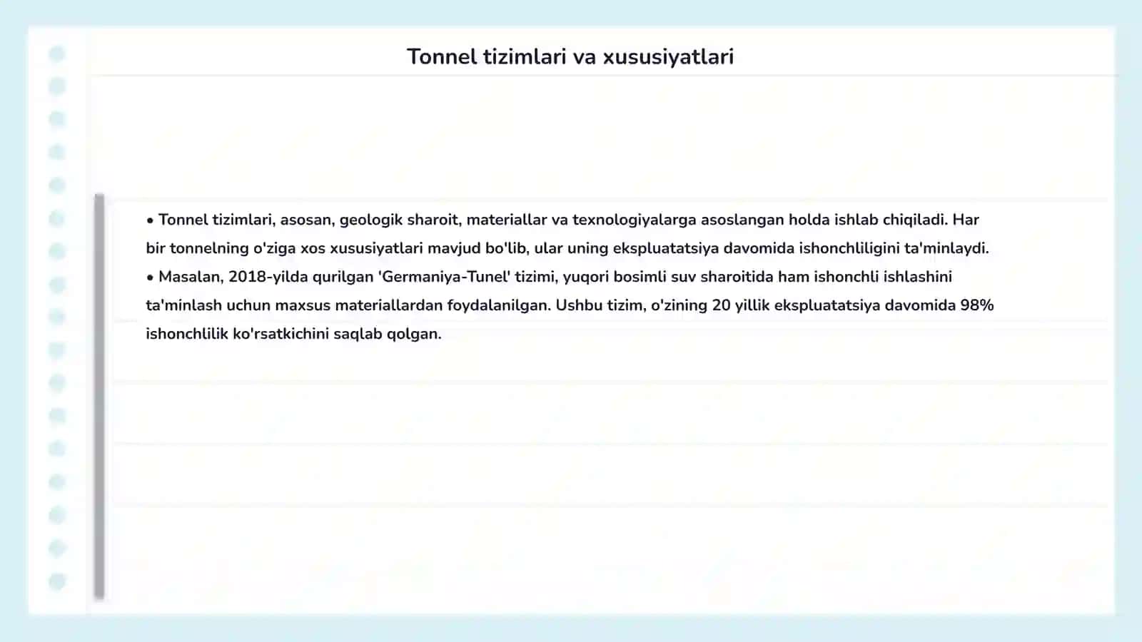 Tonnel ekspluatatsiya ishonchliligi haqida asosiy tushunchalar 4