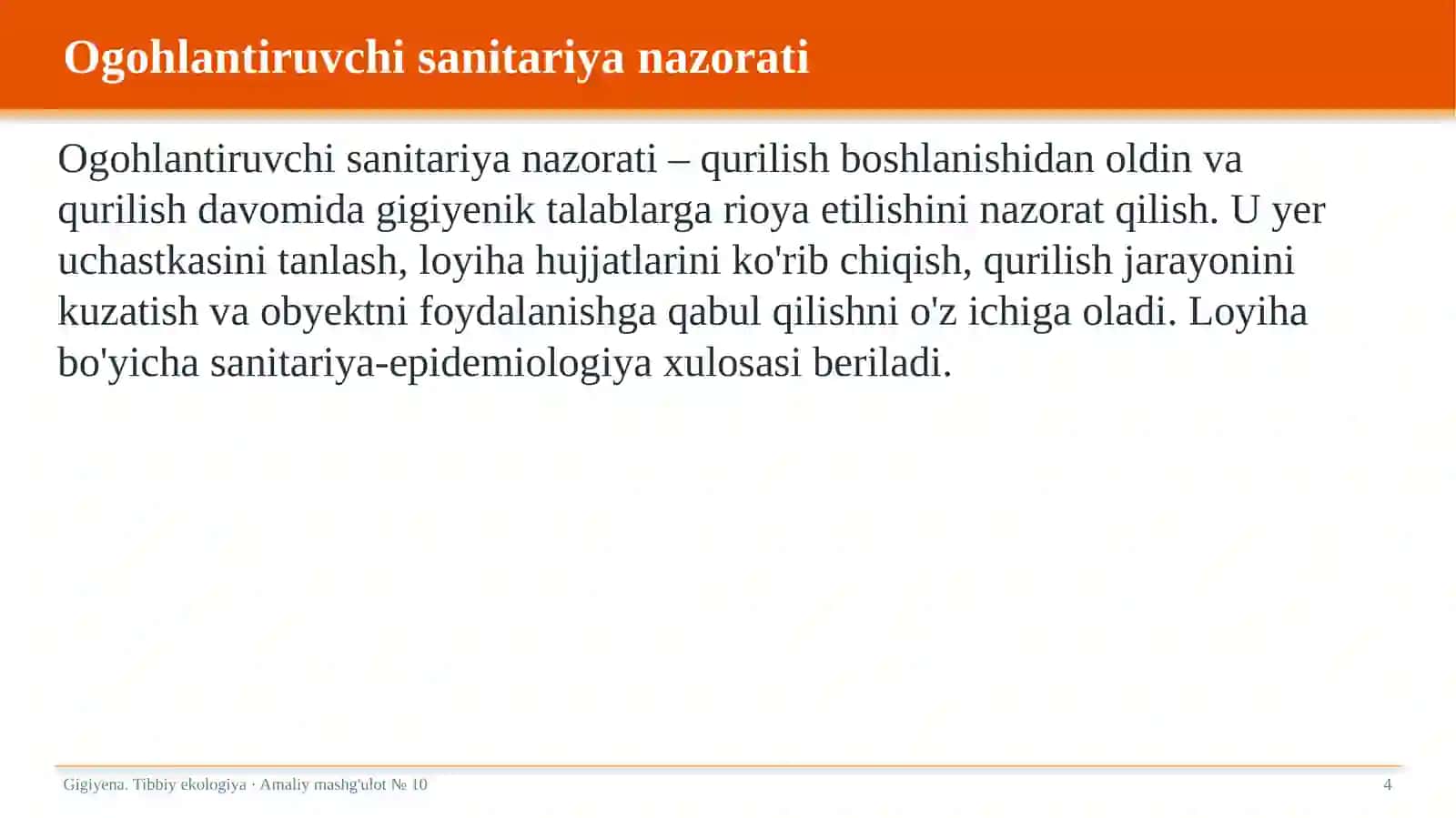 Gigiyena. Tibbiy ekologiya · Amaliy mashg'ulot № 10 4