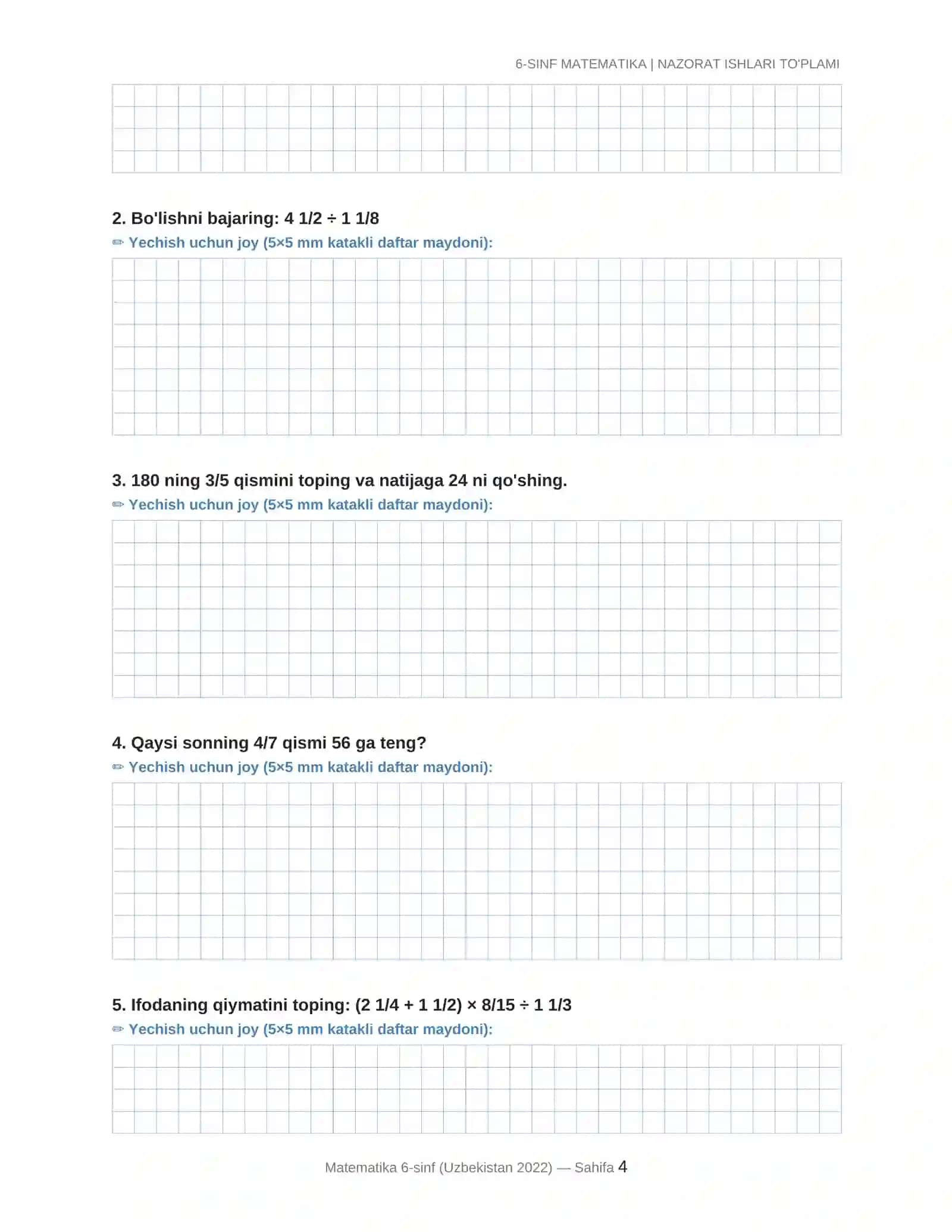6-SINF MATEMATIKA | NAZORAT ISHLARI TO'PLAMI 4