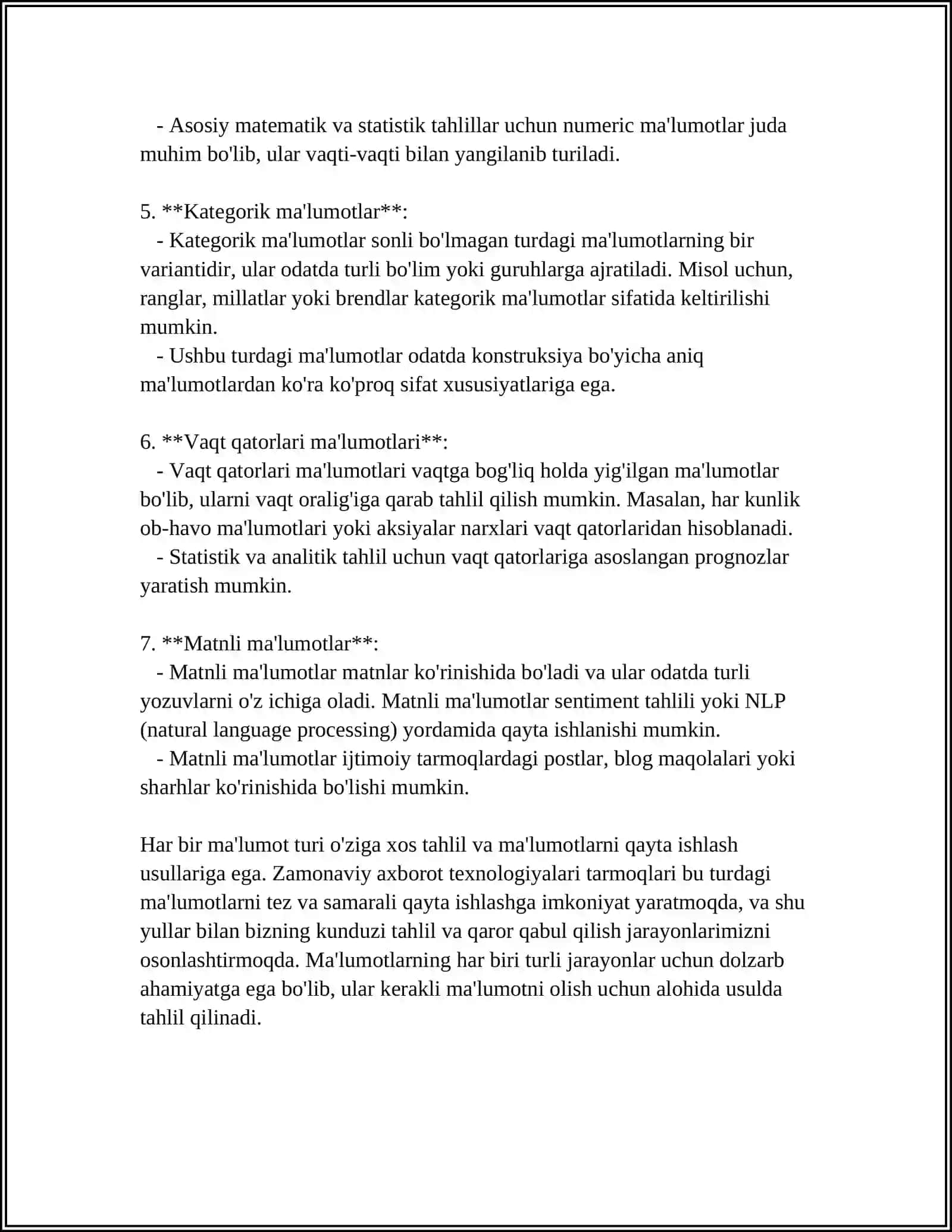 MALUMOTLAR, ALGORITMLAR VA MALUMOTLAR TUZILMASI TUSHUNCHALARI 4