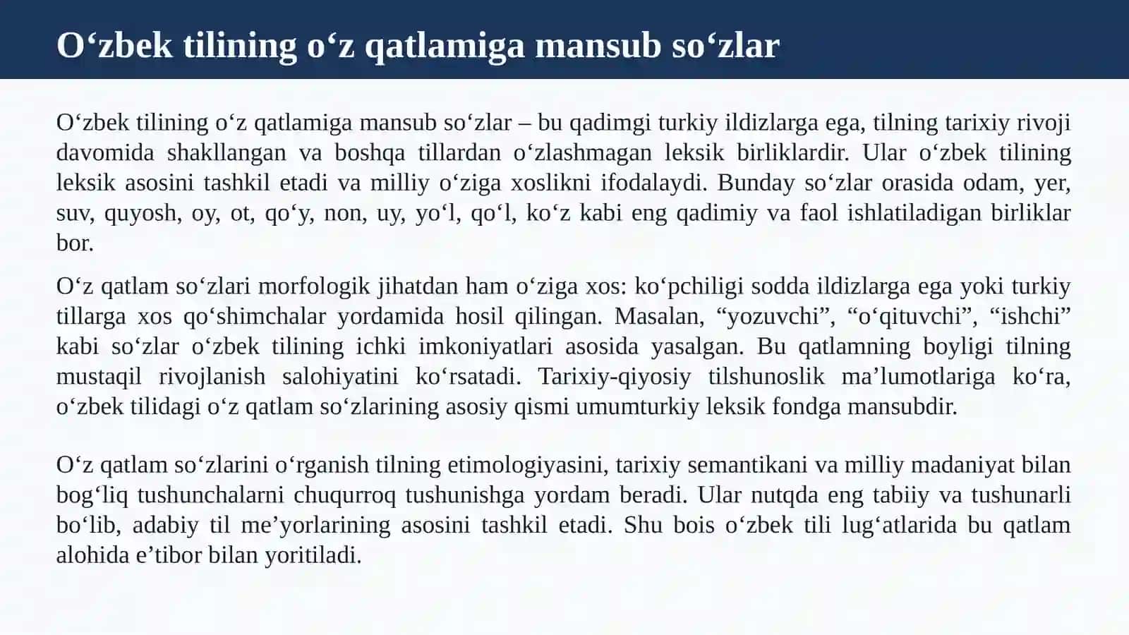 O‘zbek tilining leksik boyligi va lug‘at tarkibi 4