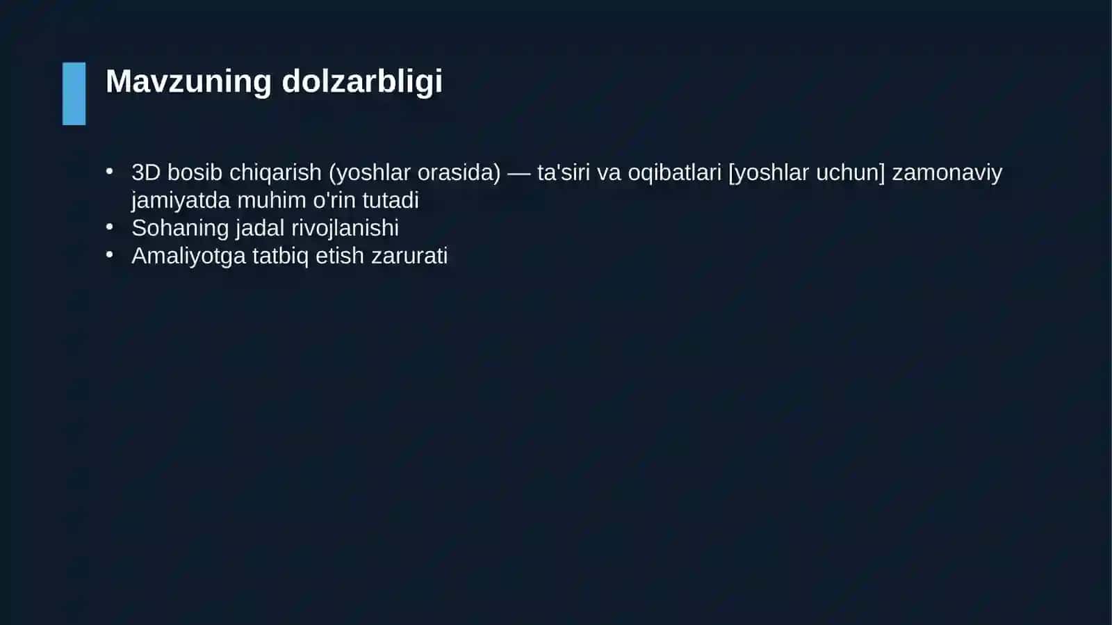 3D bosib chiqarish (yoshlar orasida) — ta'siri va oqibatlari 4